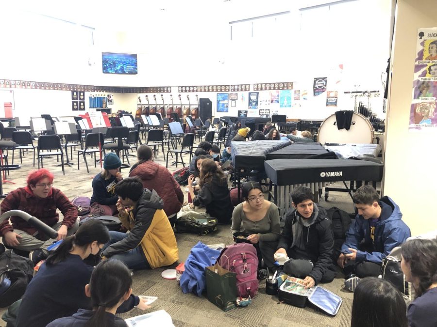 Students shelter in place in the library