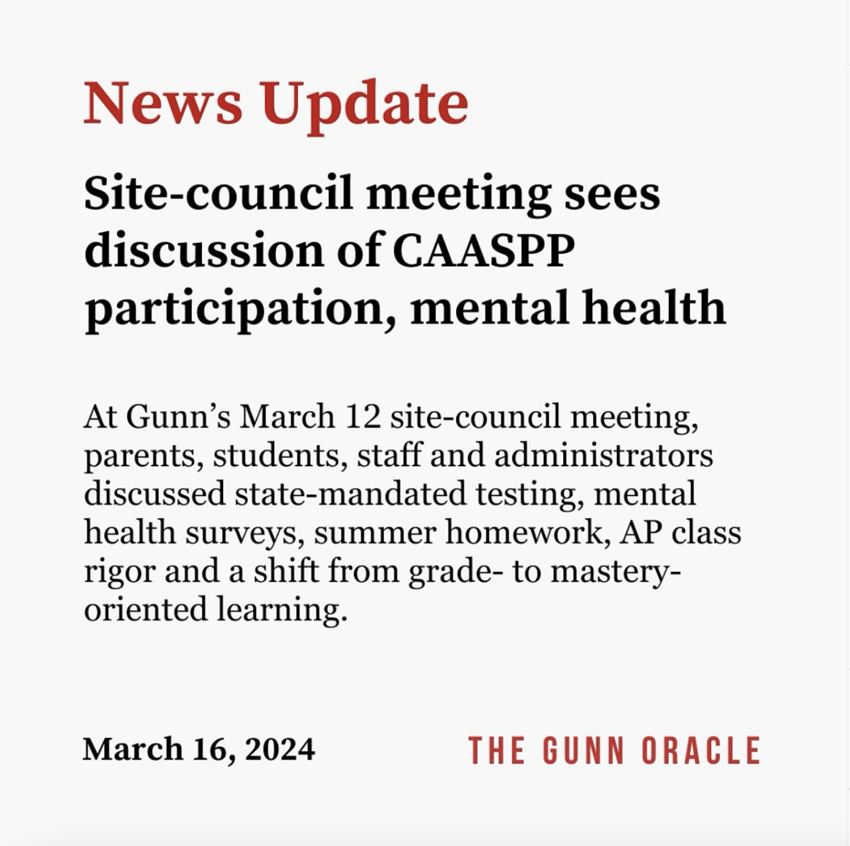 Site-council meeting sees discussion of CAASPP participation, mental health