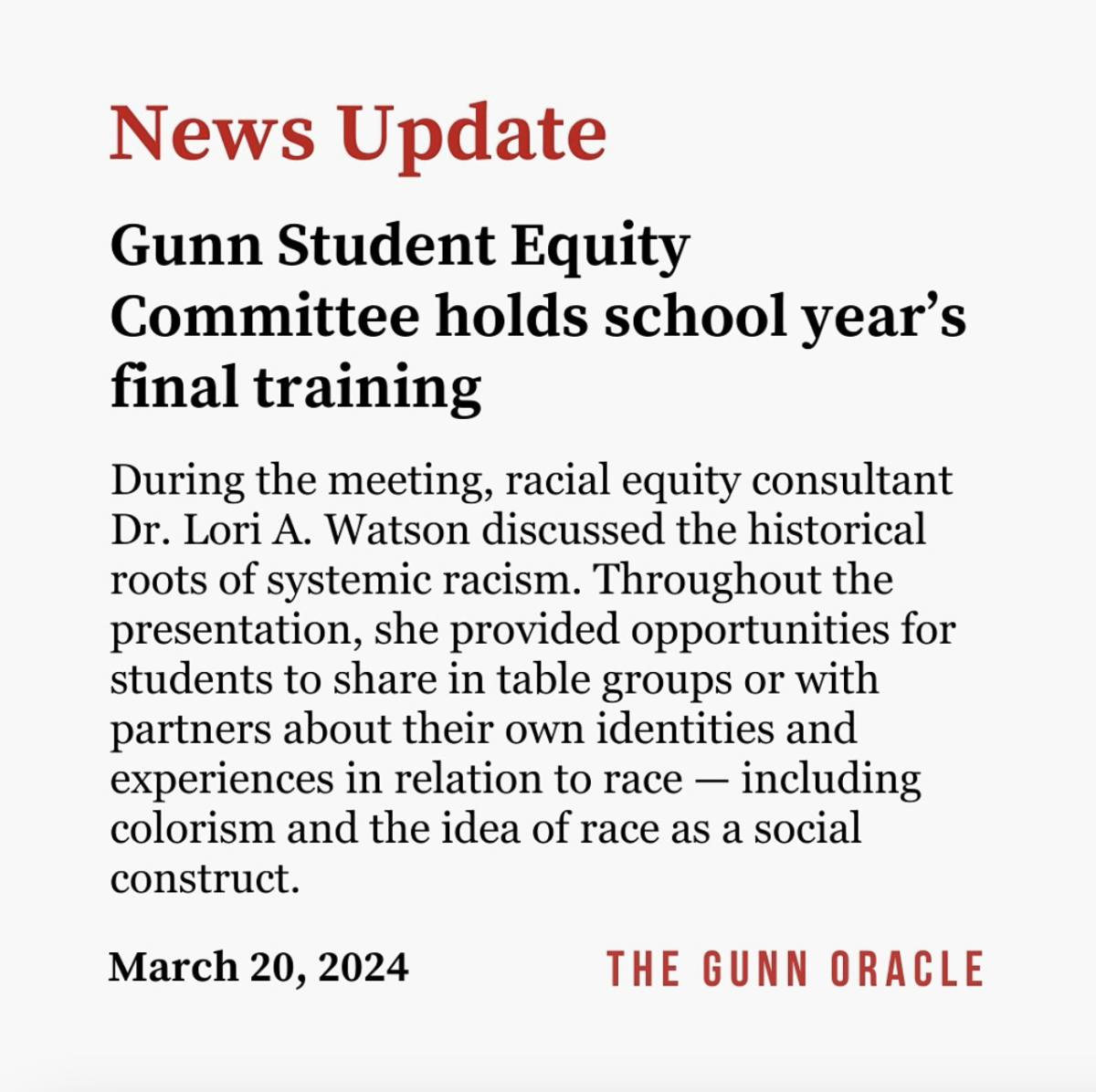 Gunn Student Equity Committee holds school year's final training